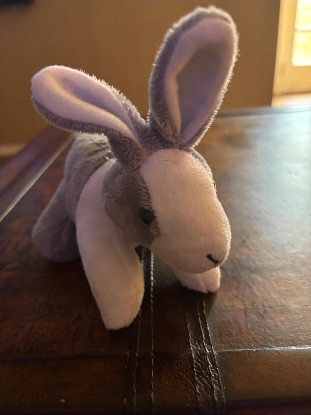 Plush Grey and White Bunny Stuffed Animal.